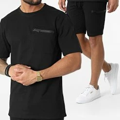 Le moins cher 👏 Ensemble Tee 👕 Shirt Short Jogging TX-769 Noir de Zayne Paris 🎉