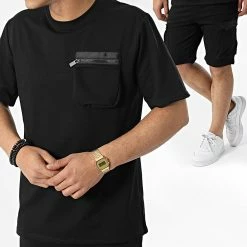 Coupon 😀 Ensemble Tee 👕 Shirt Short Jogging TX-761 Noir de Zayne Paris 🧨