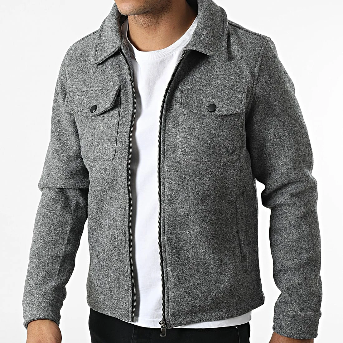 De gros 😉 Veste Zippée KD655 Gris Chiné de Zayne Paris 😀 3 De gros 😉 Veste Zippée KD655 Gris Chiné de Zayne Paris 😀 – Image 3