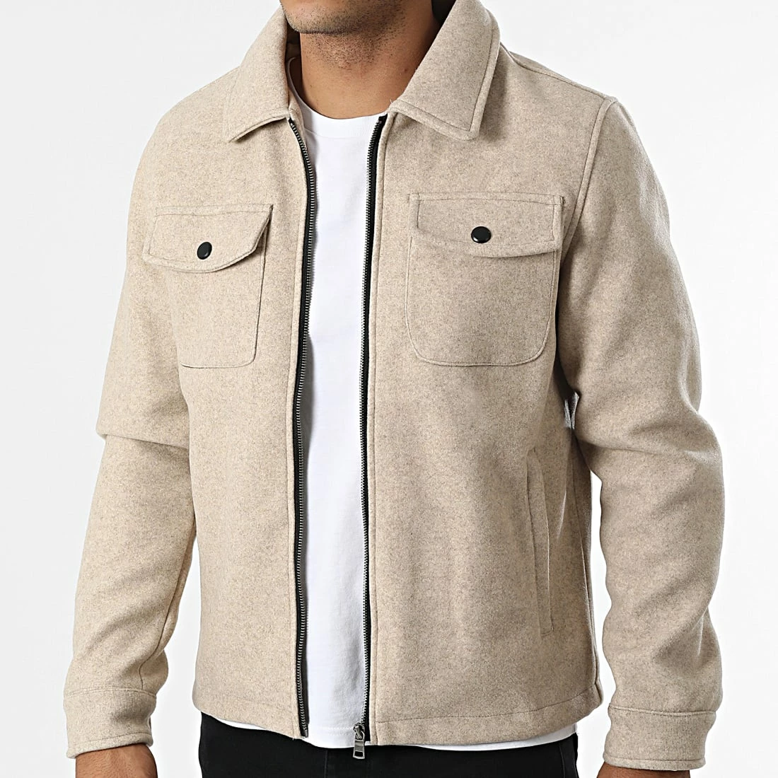 De gros ✨ Veste Zippée KD655 Beige Chiné de Zayne Paris ❤️ 3 De gros ✨ Veste Zippée KD655 Beige Chiné de Zayne Paris ❤️ – Image 3