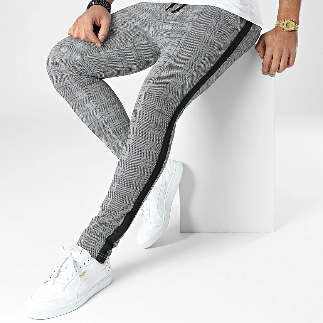 Promo ⌛ Pantalon A Carreaux Et Bandes TX-664 Gris de Zayne Paris 🧨 3 Promo ⌛ Pantalon A Carreaux Et Bandes TX-664 Gris de Zayne Paris 🧨 – Image 3