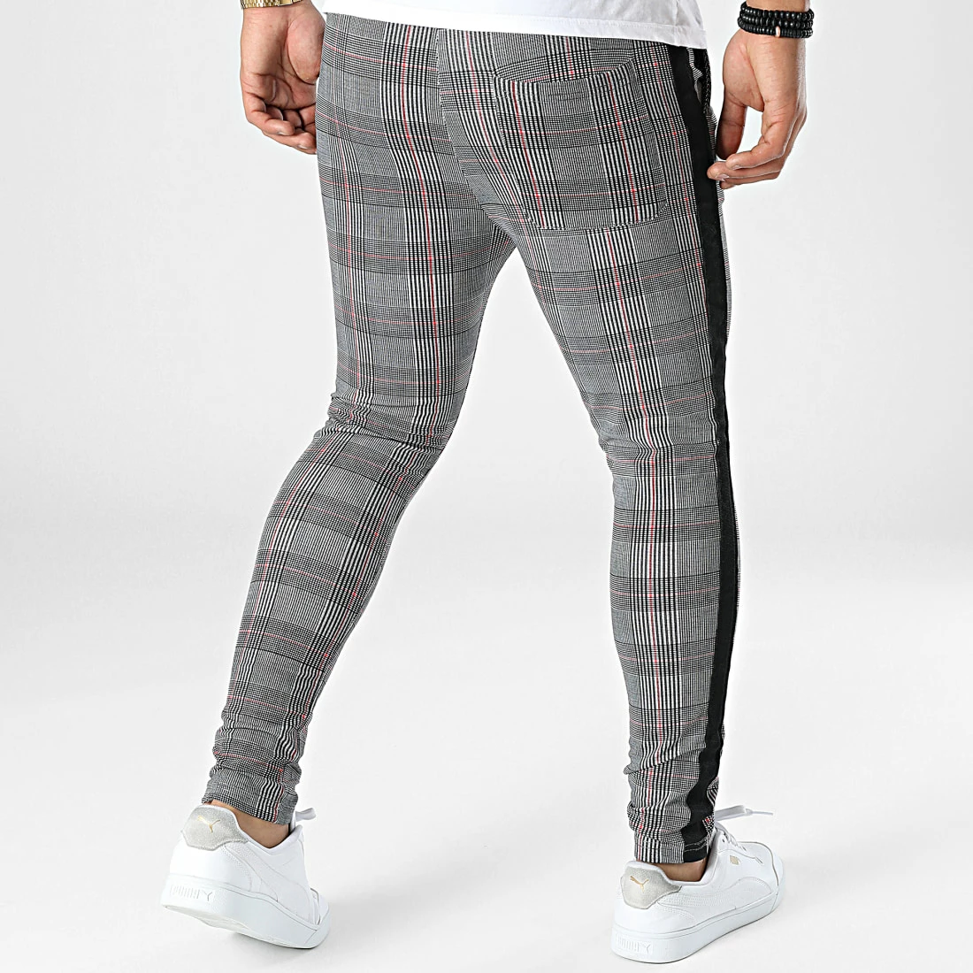 Meilleure vente 🎁 Pantalon A Carreaux Et Bandes TX-665 Gris Rouge de Zayne Paris 🎉 4 Meilleure vente 🎁 Pantalon A Carreaux Et Bandes TX-665 Gris Rouge de Zayne Paris 🎉 – Image 4
