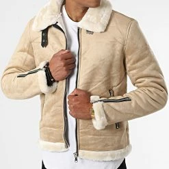 Promo 🥰 Veste Suédine Col Fourrure MA21006 Beige de Zayne Paris 😀