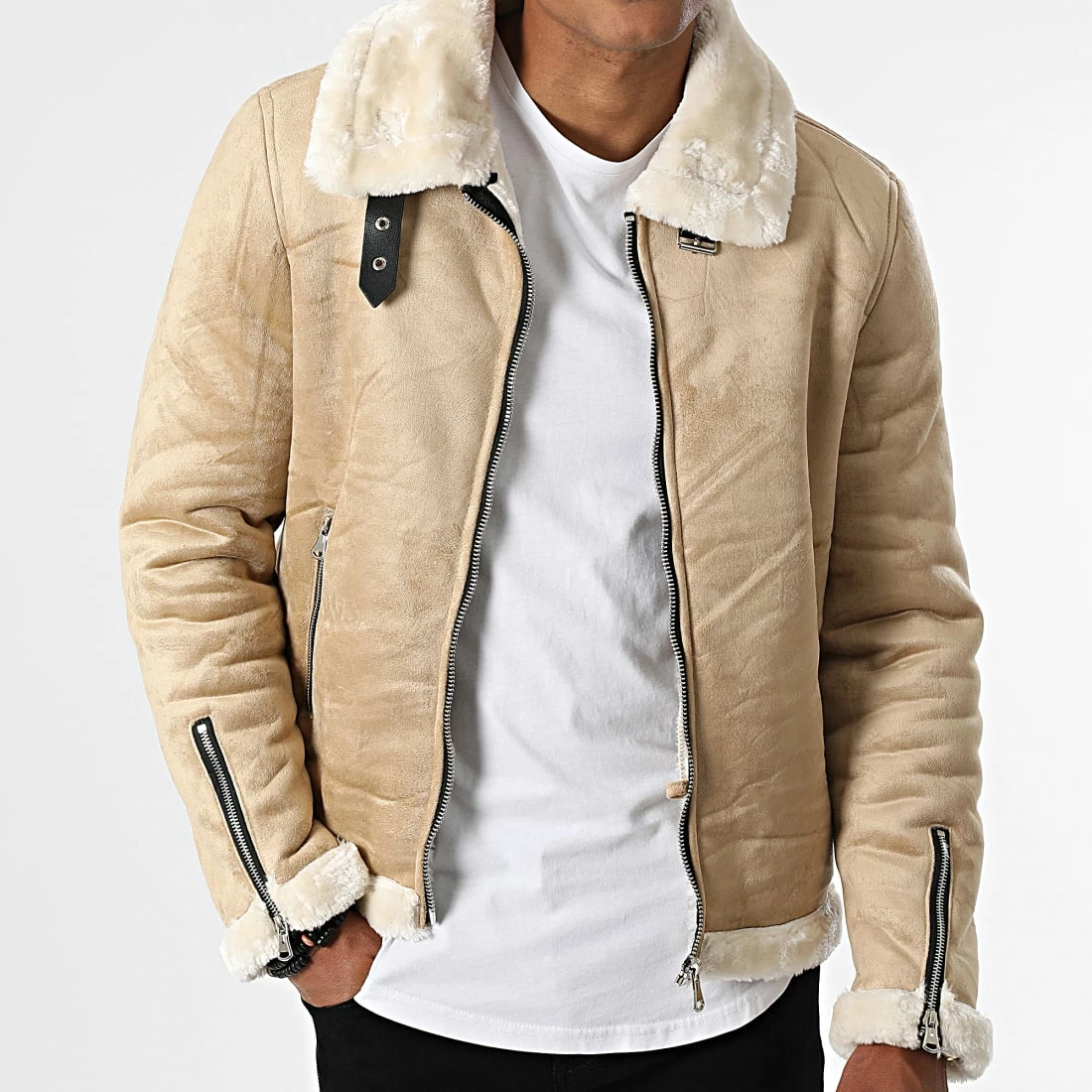 Promo 🥰 Veste Suédine Col Fourrure MA21006 Beige de Zayne Paris 😀 3 Promo 🥰 Veste Suédine Col Fourrure MA21006 Beige de Zayne Paris 😀 – Image 3