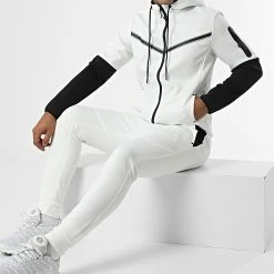 Coupon ⌛ Ensemble Sweat Zippé Capuche Et Pantalon Jogging E-315 Blanc Réfléchissant de Zayne Paris 🥰