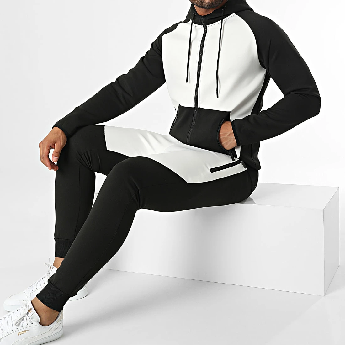 Sortie 🤩 Ensemble Veste Zippée Capuche Et Pantalon Jogging E-318 Noir Blanc de Zayne Paris 🧨 1 Sortie 🤩 Ensemble Veste Zippée Capuche Et Pantalon Jogging E-318 Noir Blanc de Zayne Paris 🧨