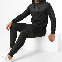 Vente flash 🔔 Ensemble Veste Col Zippé Capuche Et Pantalon Jogging E-311 Noir de Zayne Paris 🔥