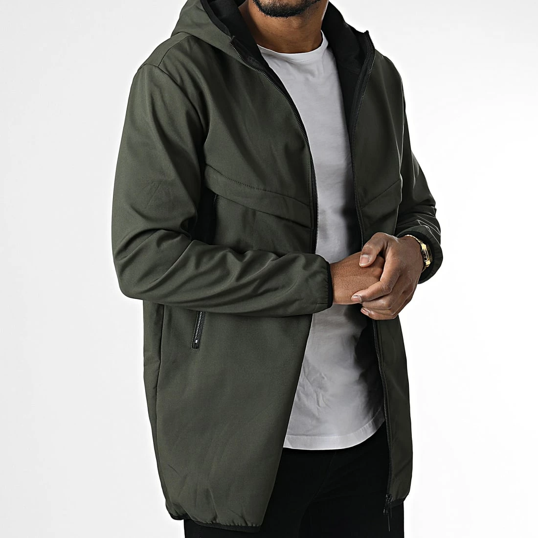 Tout neuf 🌟 Veste Zippée Capuche E347 Vert Kaki de Zayne Paris 🛒 3 Tout neuf 🌟 Veste Zippée Capuche E347 Vert Kaki de Zayne Paris 🛒 – Image 3